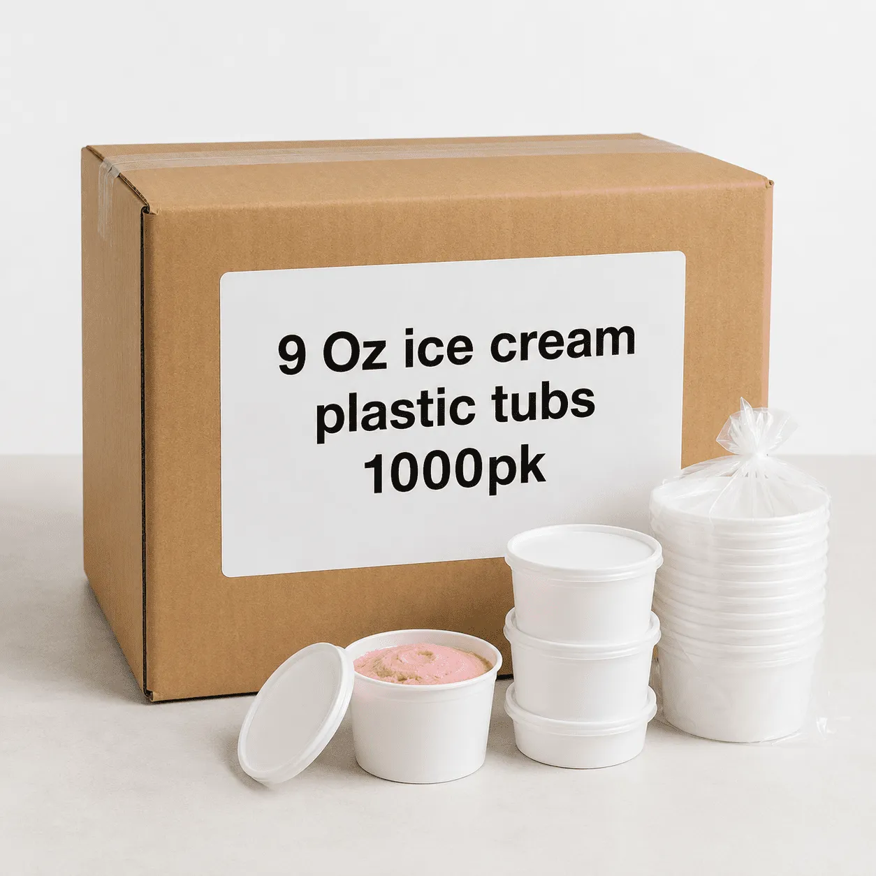 9oz ice cream plastic tubs 1000pk - Image 1