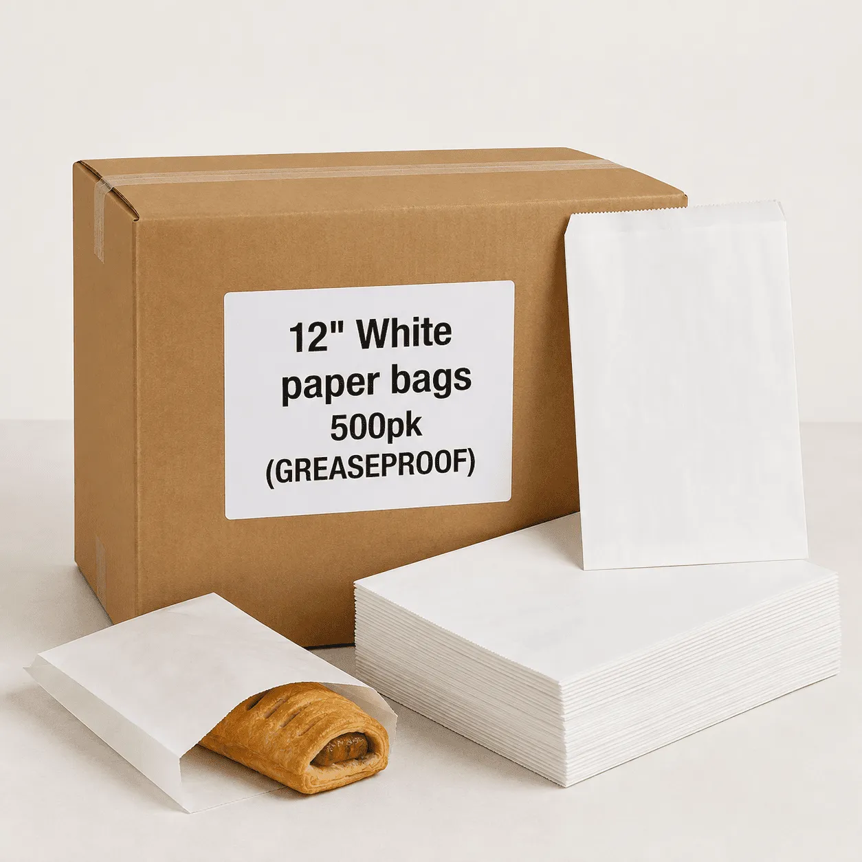 12" White paper bags 500pk (GREASEPROOF) - Image 1