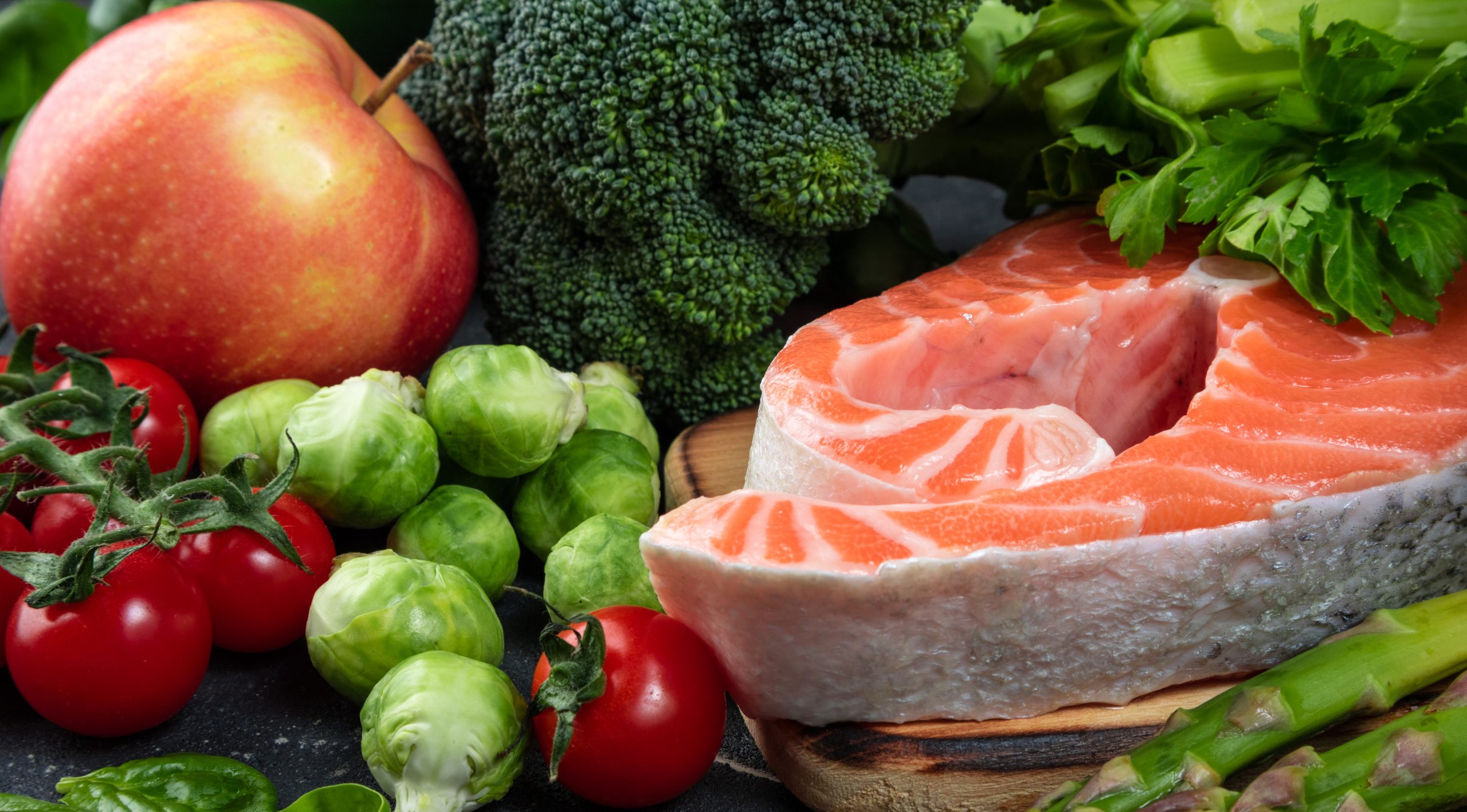 Healthy food. Selection of healthy food fish, vegetables, antiox