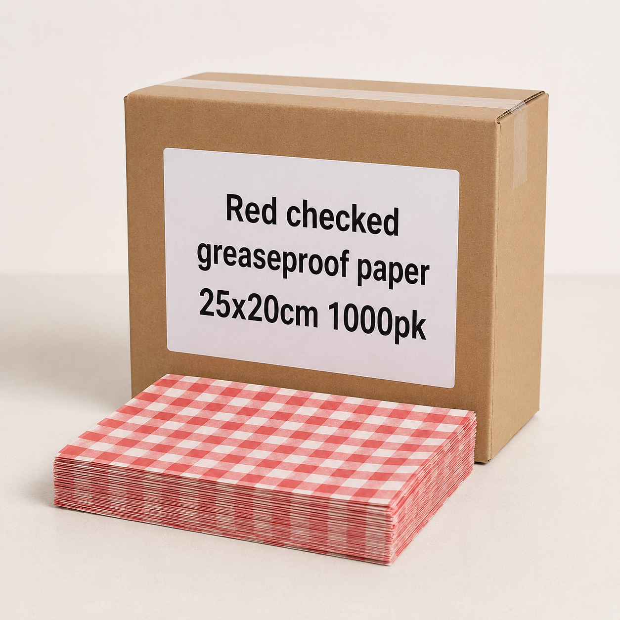 Red checked greaseproof paper 25x20cm 1000pk Red checked greaseproof paper 25x20cm 1000pk - Image 1