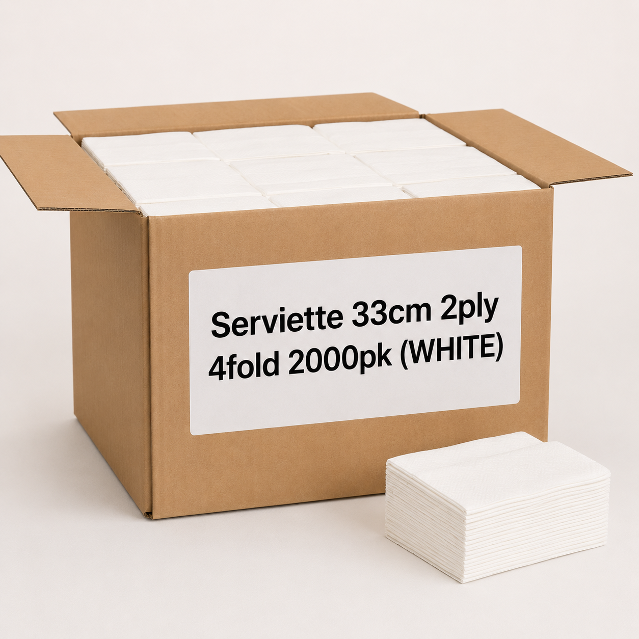 Serviette 33cm 2ply 4fold 2000pk (WHITE) Serviette 33cm 2ply 4fold 2000pk (WHITE) - Image 1