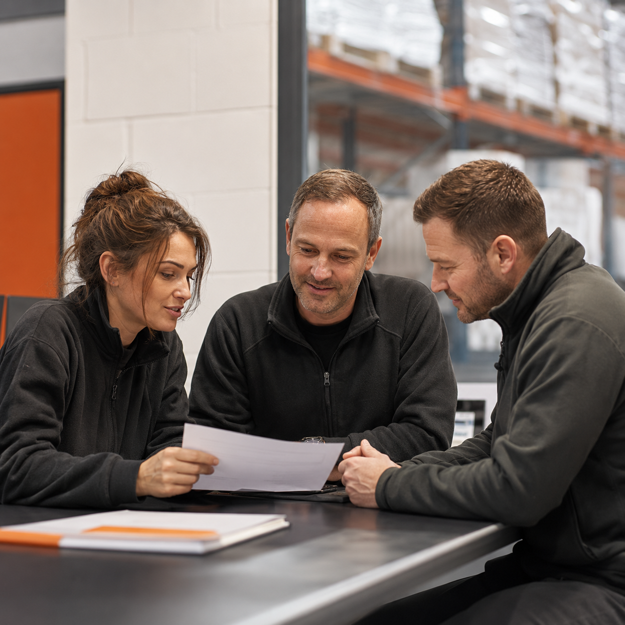 Salad Days team helping a customer review a catering order